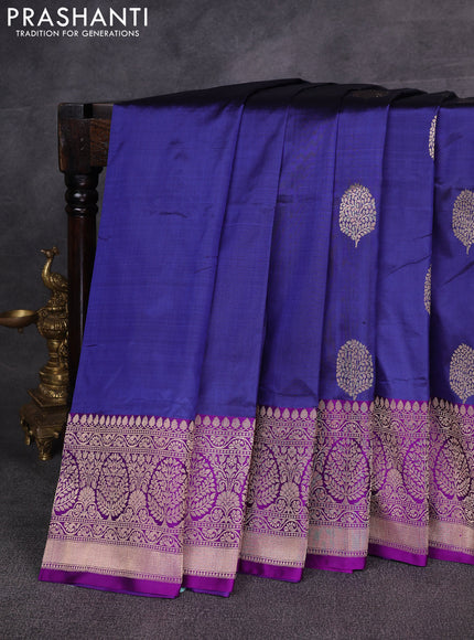 Blue & Purple Banarasi Katan Silk Saree - Zari Butta