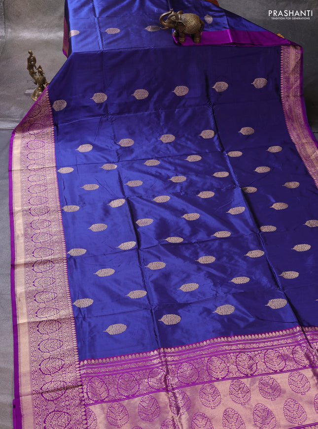 Blue & Purple Banarasi Katan Silk Saree - Zari Butta