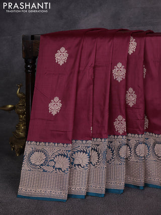 Maroon & Peacock Green Banarasi Katan Silk Saree - Zari Butta