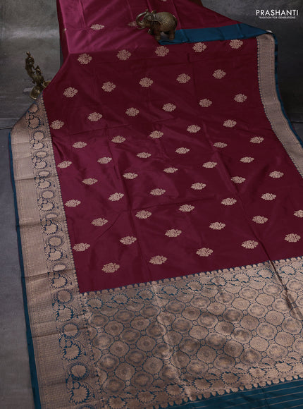 Maroon & Peacock Green Banarasi Katan Silk Saree - Zari Butta