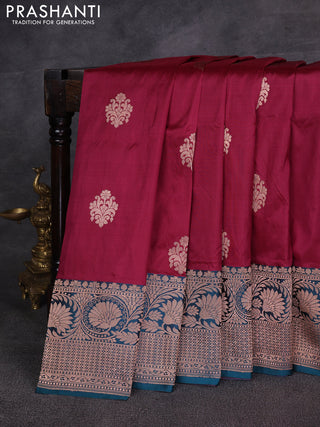 Wine & Peacock Green Banarasi Katan Silk Saree - Zari Butta