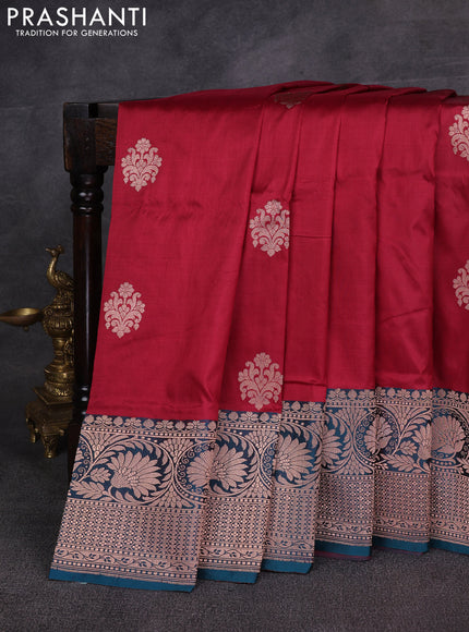 Maroon & Peacock Green Banarasi Katan Silk Saree - Zari Butta