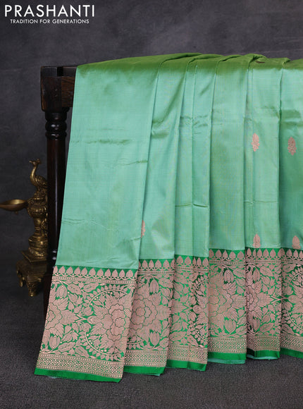 Teal  & Green Banarasi Katan Silk Saree - Zari Butta
