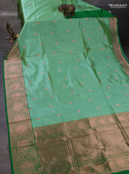 Teal  & Green Banarasi Katan Silk Saree - Zari Butta