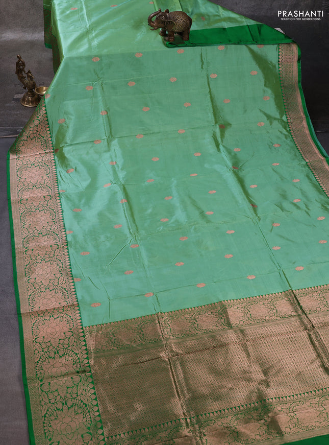 Teal  & Green Banarasi Katan Silk Saree - Zari Butta