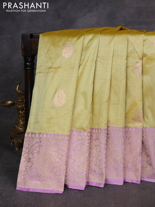 Lime & Lilac Banarasi Katan Silk Saree - Zari Butta