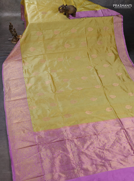 Lime & Lilac Banarasi Katan Silk Saree - Zari Butta