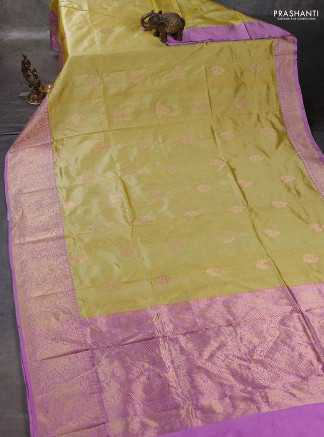 Lime & Lilac Banarasi Katan Silk Saree - Zari Butta