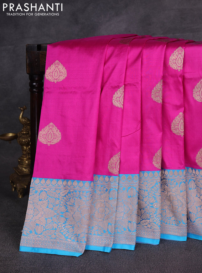 Pink & Cs Blue Banarasi Katan Silk Saree - Zari Butta