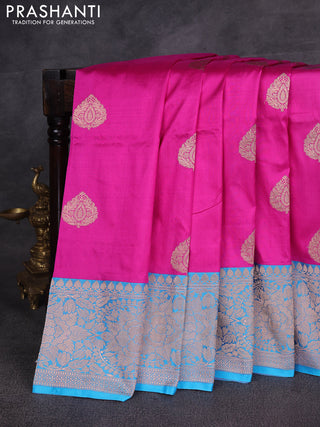 Pink & Cs Blue Banarasi Katan Silk Saree - Zari Butta