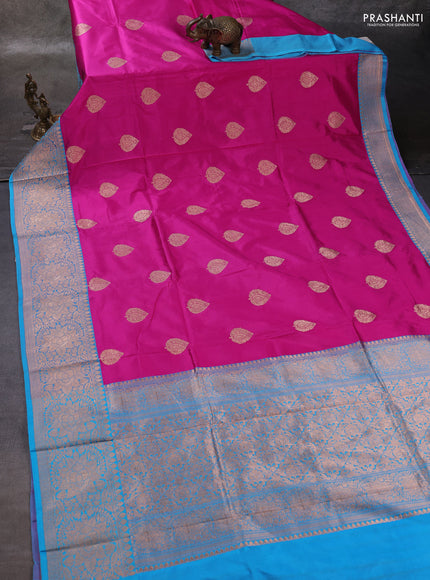 Pink & Cs Blue Banarasi Katan Silk Saree - Zari Butta