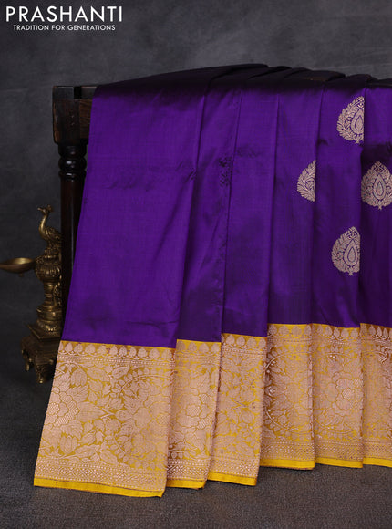 Purple & Yellow Banarasi Katan Silk Saree - Zari Butta