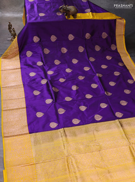 Purple & Yellow Banarasi Katan Silk Saree - Zari Butta