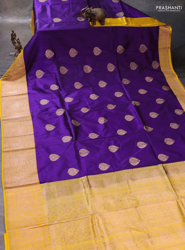 Purple & Yellow Banarasi Katan Silk Saree - Zari Butta