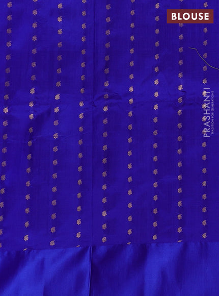 Mustard Yellow & Blue Banarasi Katan Silk Saree - Zari Butta