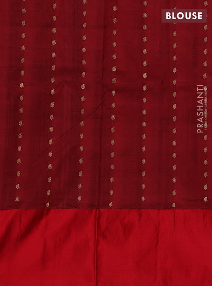 Peacock Blue & Red Banarasi Katan Silk Saree - Zari Butta