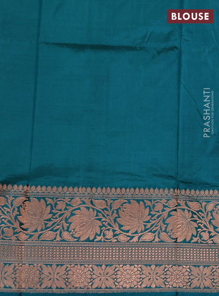 Red & Peacock Green Banarasi Katan Silk Saree - Zari Butta