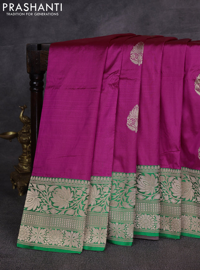Pink & Green Banarasi Katan Silk Saree - Zari Butta