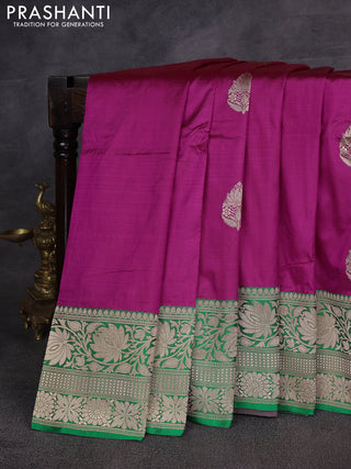Pink & Green Banarasi Katan Silk Saree - Zari Butta