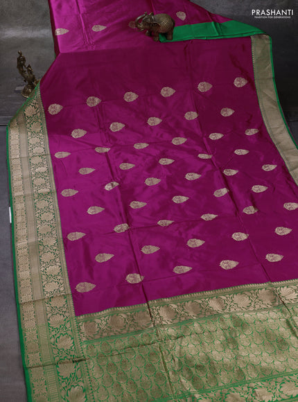 Pink & Green Banarasi Katan Silk Saree - Zari Butta