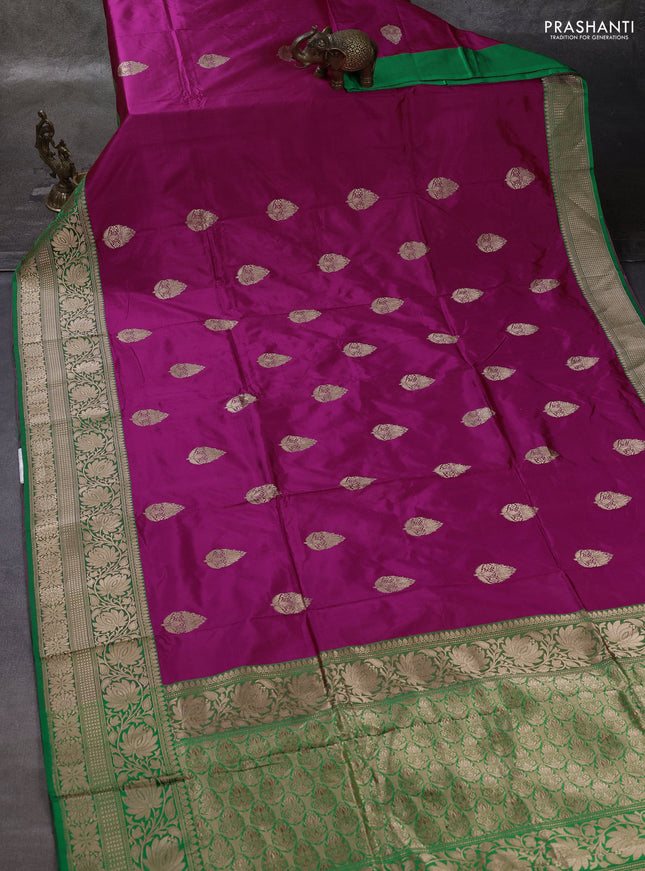 Pink & Green Banarasi Katan Silk Saree - Zari Butta