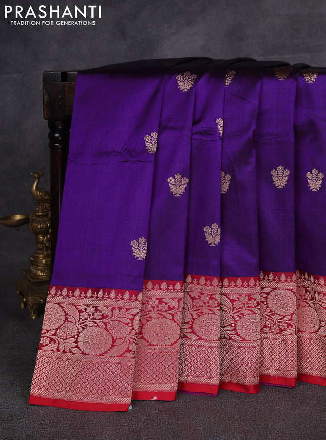 Purple & Red Banarasi Katan Silk Saree - Zari Butta