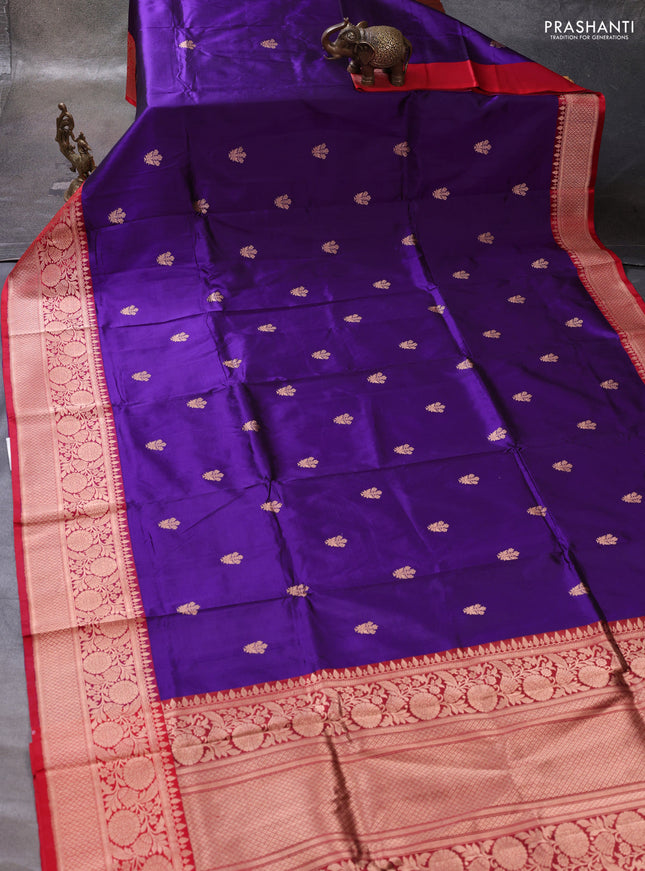 Purple & Red Banarasi Katan Silk Saree - Zari Butta