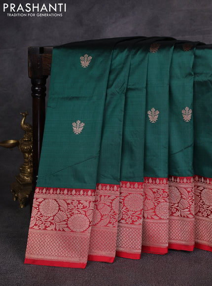 Bottle Green & Red Banarasi Katan Silk Saree - Zari Butta