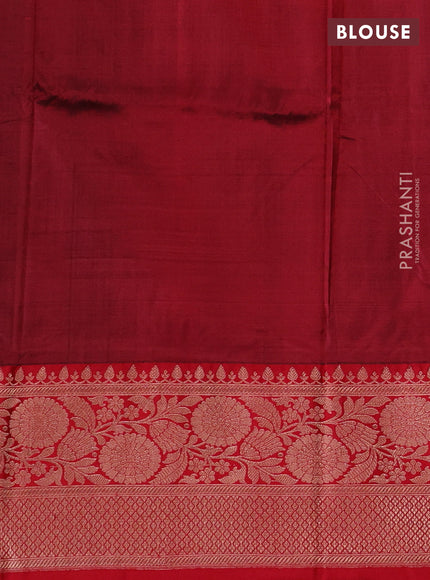 Bottle Green & Red Banarasi Katan Silk Saree - Zari Butta