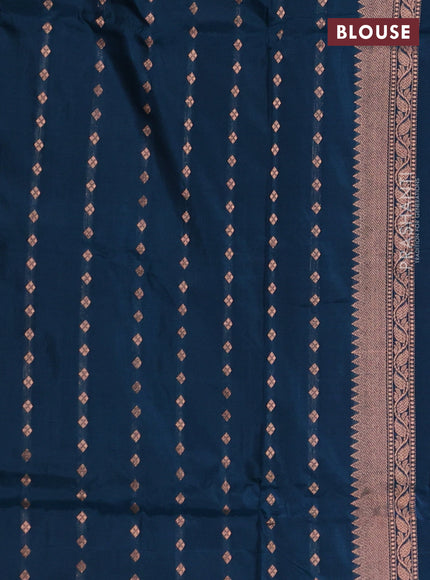 Red & Peacock Blue Banarasi Katan Silk Saree - Zari Butta