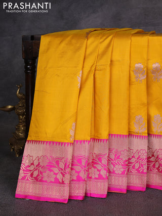 Yellow & Pink Banarasi Katan Silk Saree - Zari Butta