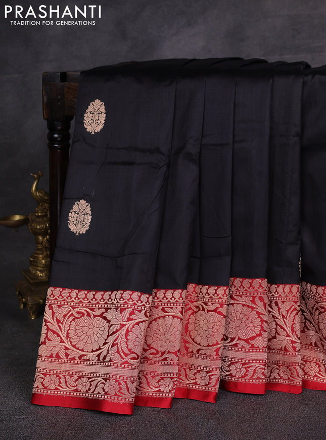 Black & Red Banarasi Katan Silk Saree - Zari Butta