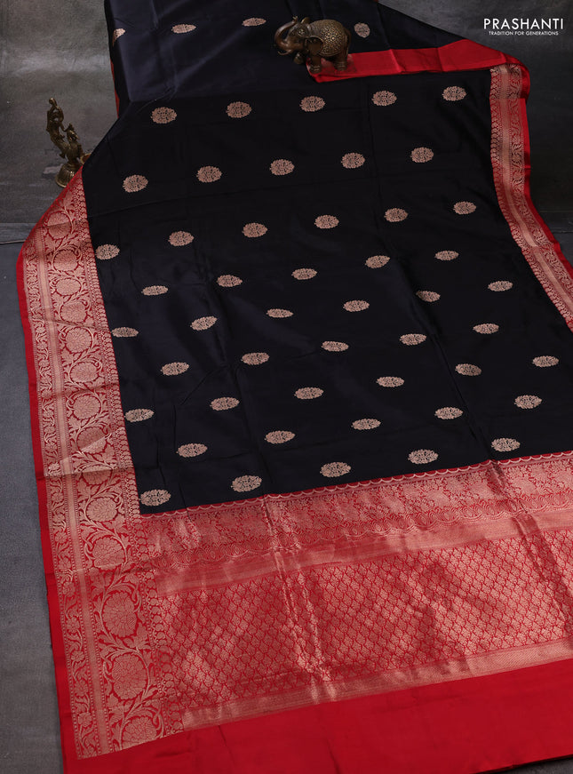 Black & Red Banarasi Katan Silk Saree - Zari Butta