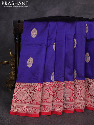 Blue & Red Banarasi Katan Silk Saree - Zari Butta