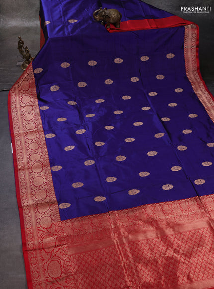 Blue & Red Banarasi Katan Silk Saree - Zari Butta