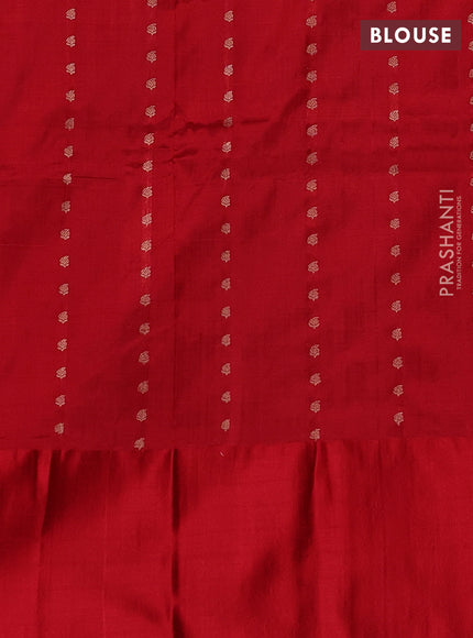 Blue & Red Banarasi Katan Silk Saree - Zari Butta
