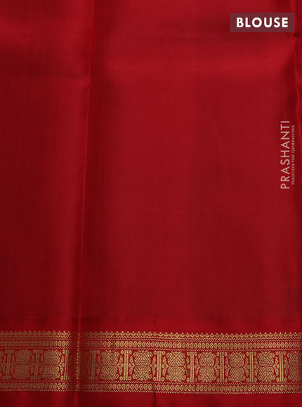 Peacock Green & Red Pure Kanchipuram Silk - Zari Butta