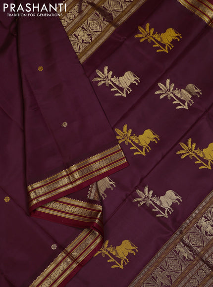 Wine & Maroon Pure Kanchipuram Silk - Zari Butta