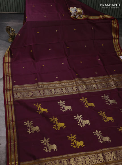 Wine & Maroon Pure Kanchipuram Silk - Zari Butta