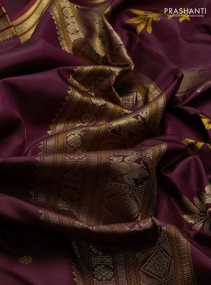 Wine & Maroon Pure Kanchipuram Silk - Zari Butta