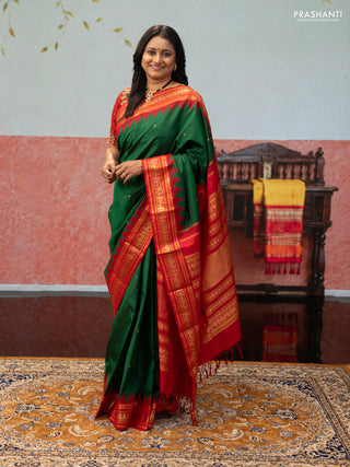 Green & Red Pure Kanchipuram Silk - Zari Butta