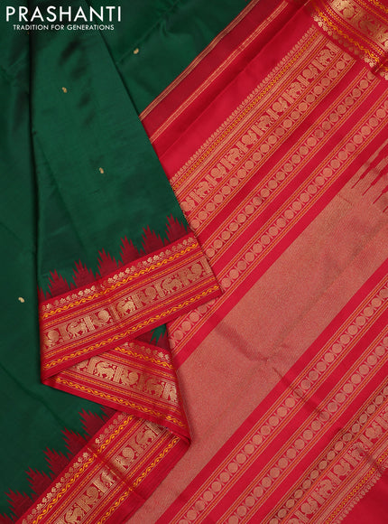 Green & Red Pure Kanchipuram Silk - Zari Butta