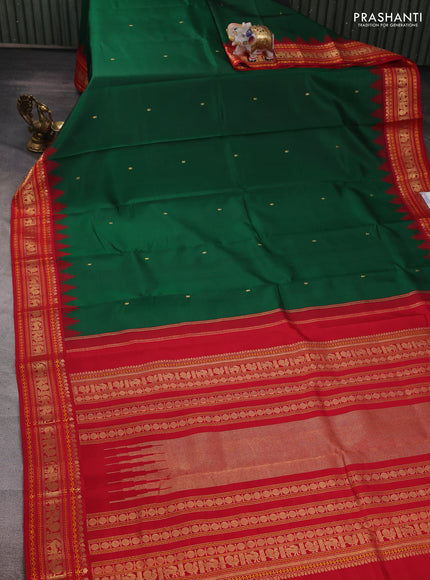 Green & Red Pure Kanchipuram Silk - Zari Butta
