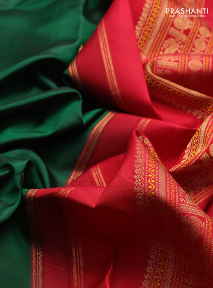 Green & Red Pure Kanchipuram Silk - Zari Butta