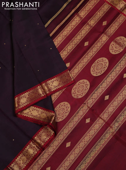 Wine  & Maroon Pure Kanchipuram Silk - Zari Butta