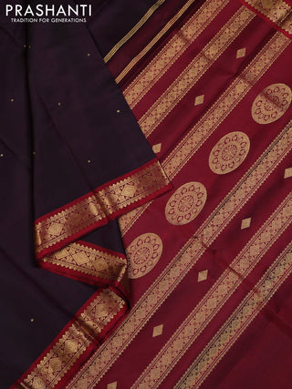 Wine  & Maroon Pure Kanchipuram Silk - Zari Butta
