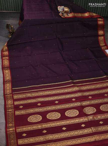 Wine  & Maroon Pure Kanchipuram Silk - Zari Butta