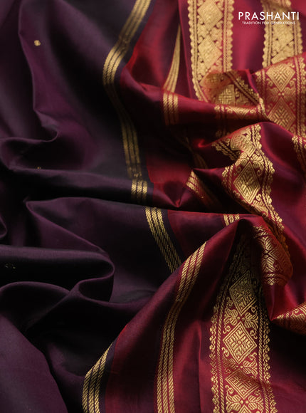 Wine  & Maroon Pure Kanchipuram Silk - Zari Butta