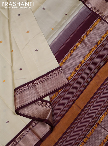 Cream & Wine Pure Kanchipuram Silk - Zari Butta