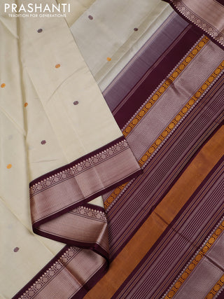 Cream & Wine Pure Kanchipuram Silk - Zari Butta